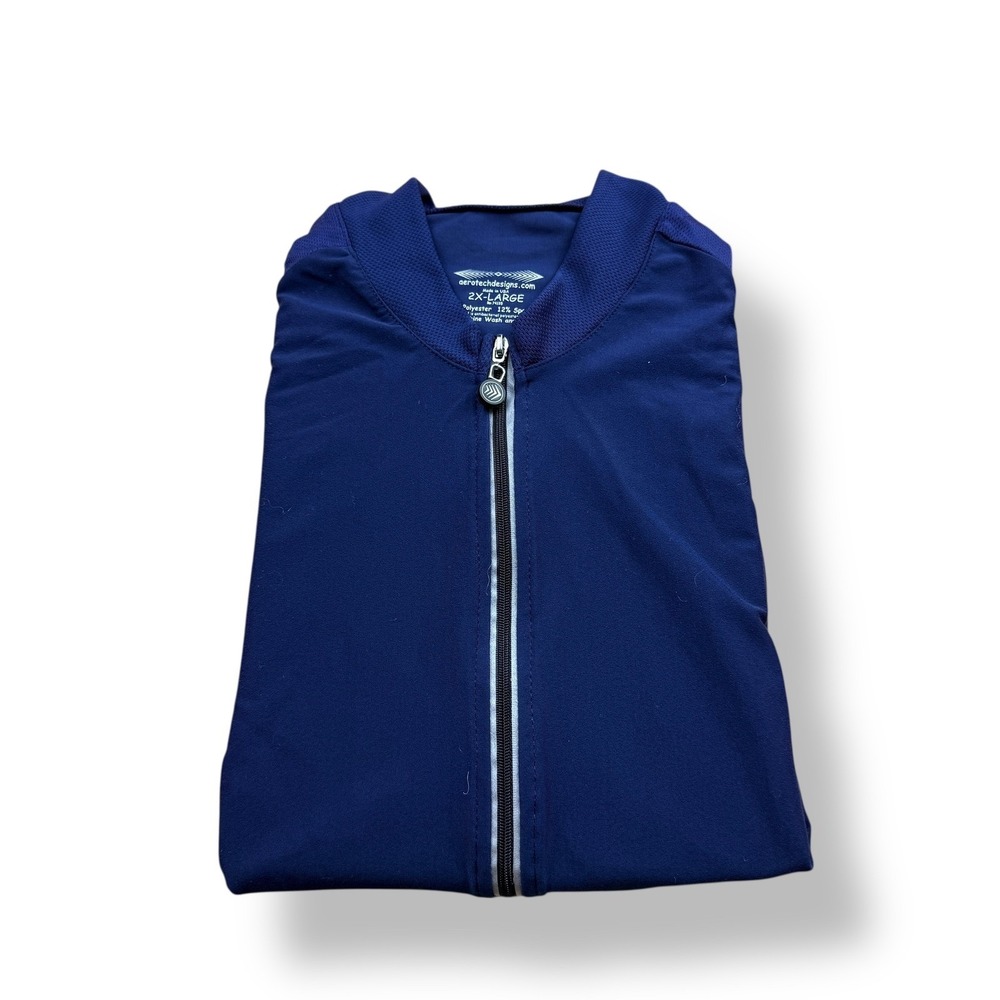 Aerotech Designs Mens Cycling Jersey 2XL Navy Blue Short Sleeve Full Zip Pockets